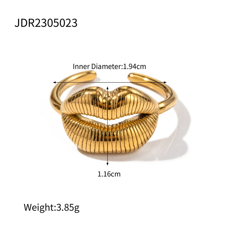 Uworld Trendy Stainless Steel Lip Design Finger Rings Gold Color Ring 2023 Stylish 18K PVD Plated Occident Jewelry Women Gift