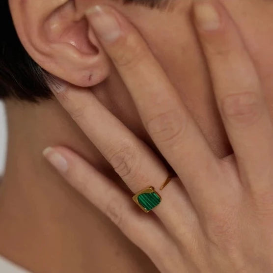 Rhodo Sculptural Green Onyx Open Ring