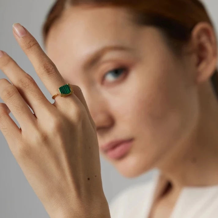 Rhodo Sculptural Green Onyx Open Ring