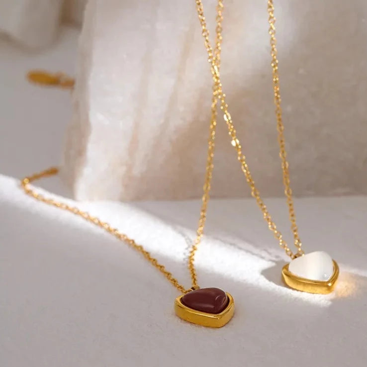 Agate Collar Heart Pendant Necklace Chain