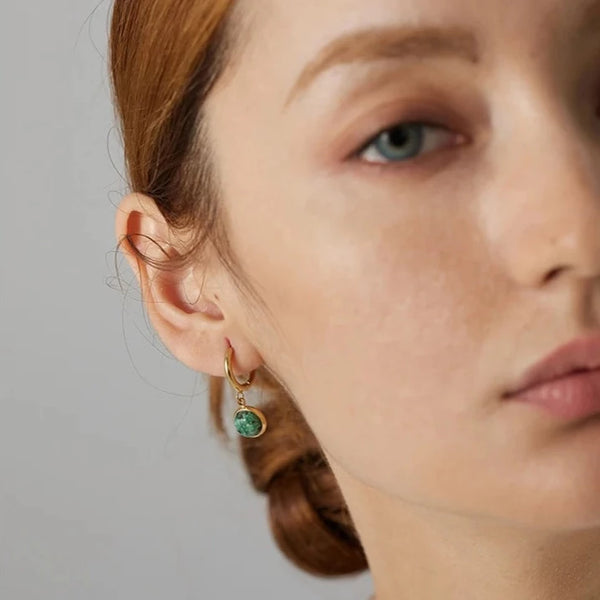 Twisted Stone Small Drop Hoop Earrings