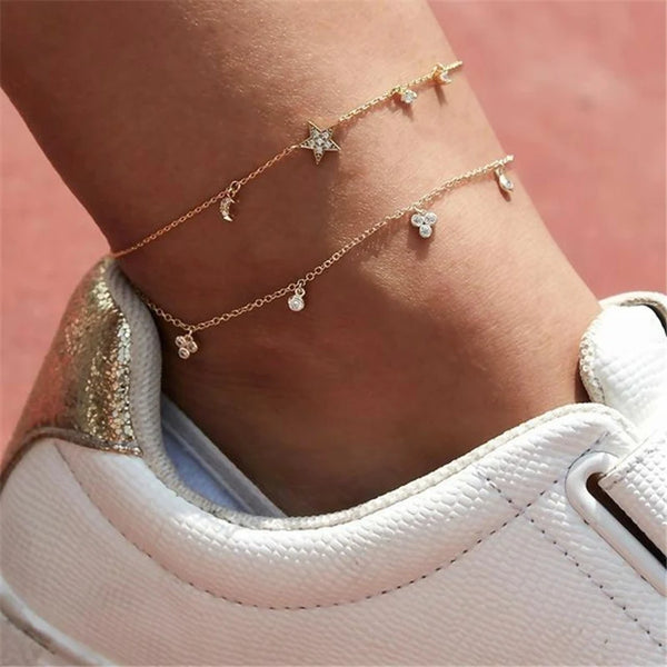 Star Diamond Double Chain Anklet