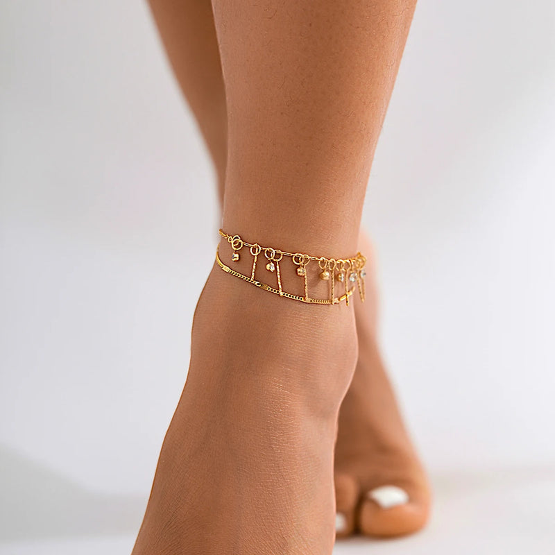 Radial Diamond Double chain anklet