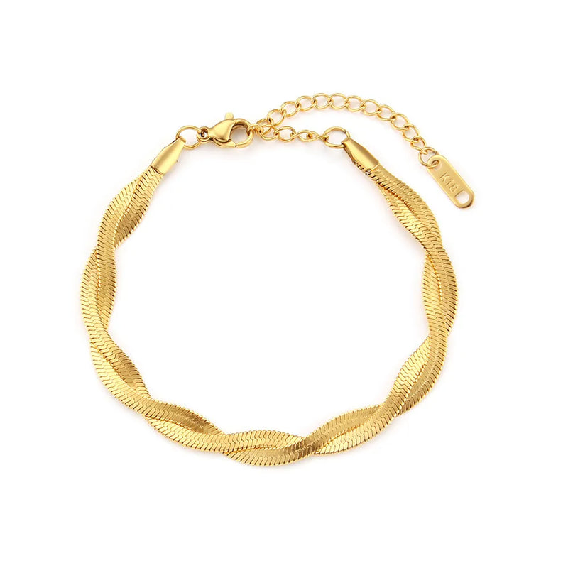 18K Gold Plated Waterproof Braided Snake Chain Necklace Stainless Steel Herringbone Choker for Women Jewelry