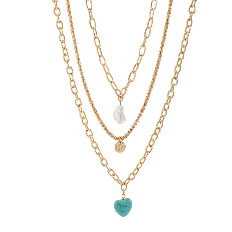 Baroque Love Heart pearl With Gold Plated Chains