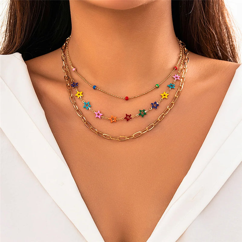 Elegant Colorful Love heart copper chain