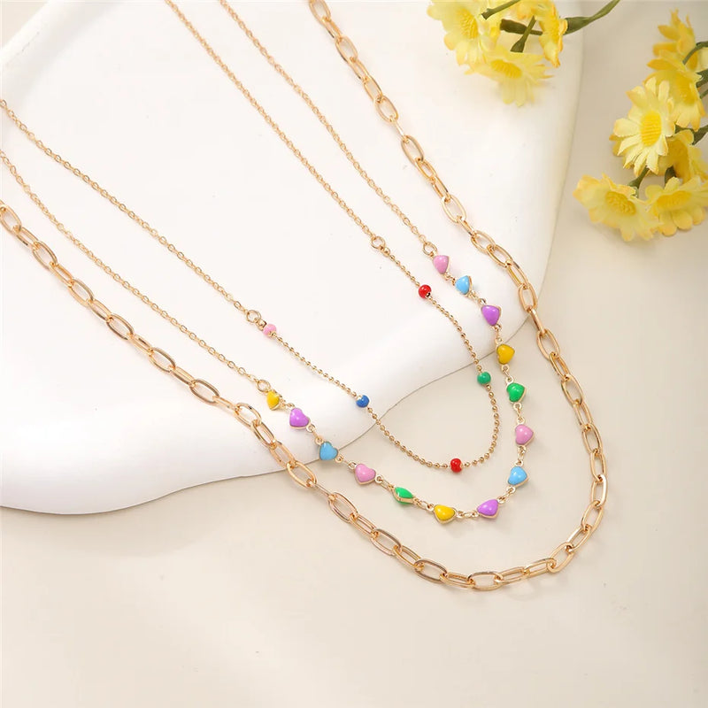 Elegant Colorful Love heart copper chain