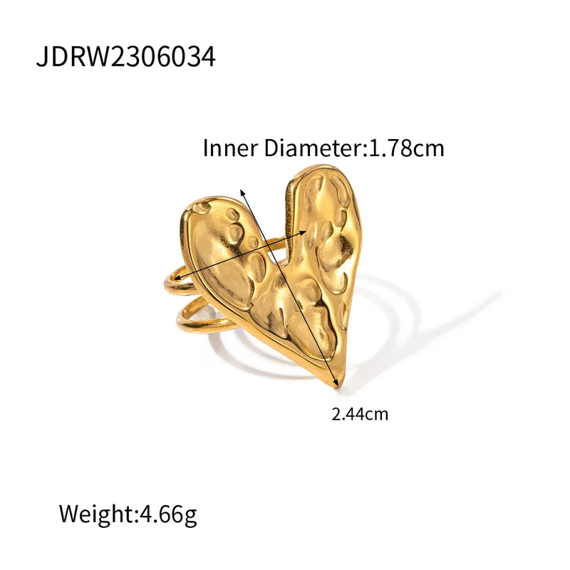 Uworld Stainless Steel Hammer Pattern Love Double Thin Ring 18K Gold PVD Plated Texture Ladies Fashion Jewelry серьги женские