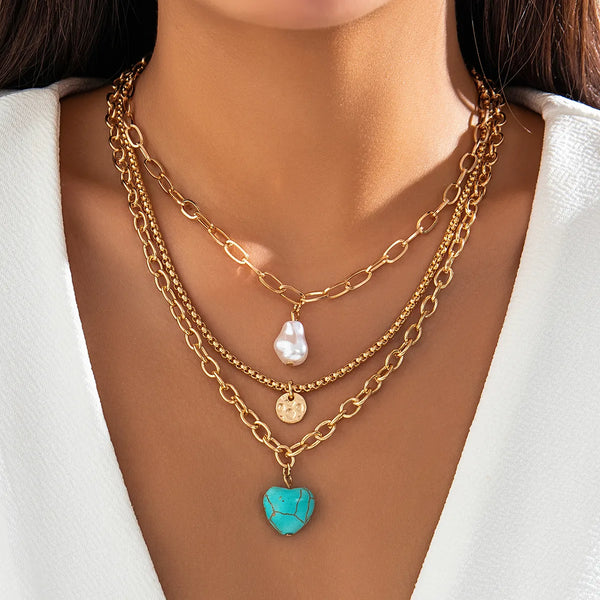 Baroque Love Heart pearl With Gold Plated Chains