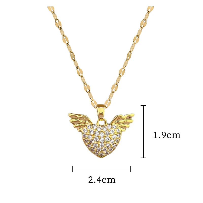 DIEYURO 316L Stainless Steel Heart Wings Pendant Necklace For Women Girl Fashion Clavicle Chain Choker Jewelry Gift Wedding