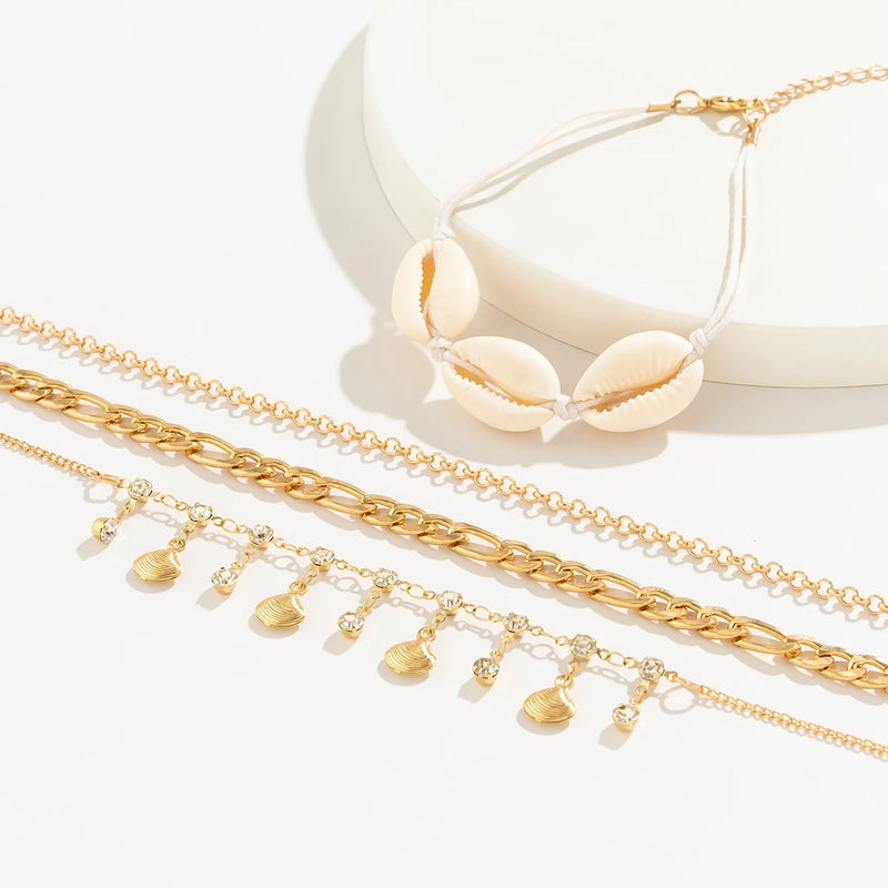 Summer Seashell Bedded chain anklet Set