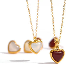 Agate Collar Heart Pendant Necklace Chain